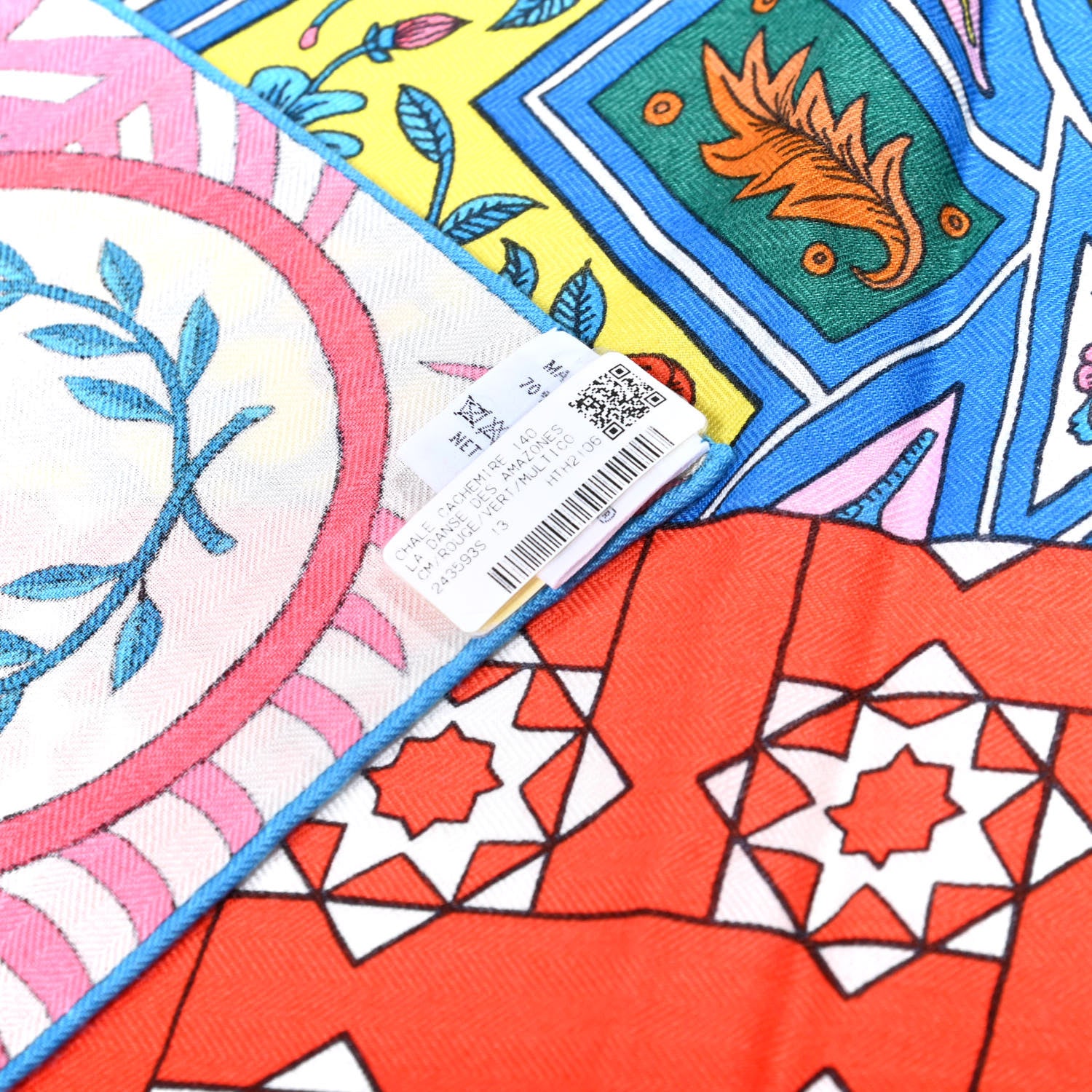 Hermes Cashmere Silk La Danse Des Amazones Shawl 140 Rouge Vert Multicolor 2 of 8