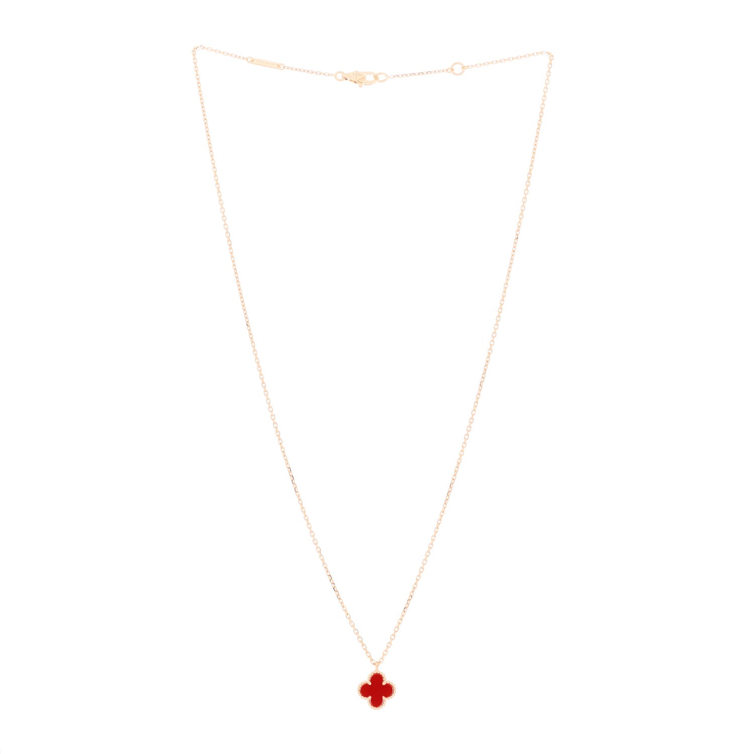 Van Cleef & Arpels 18K Rose Gold Carnelian Sweet Alhambra Pendant Necklace 2 of 5