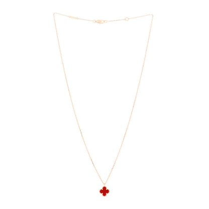 Van Cleef & Arpels 18K Rose Gold Carnelian Sweet Alhambra Pendant Necklace 2 of 5