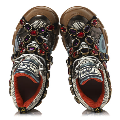 Gucci X SEGA Mesh Suede Calfskin Removable Crystals Womens Flashtrek Sneakers 36 Rame Mystic White Lago 2 of 10