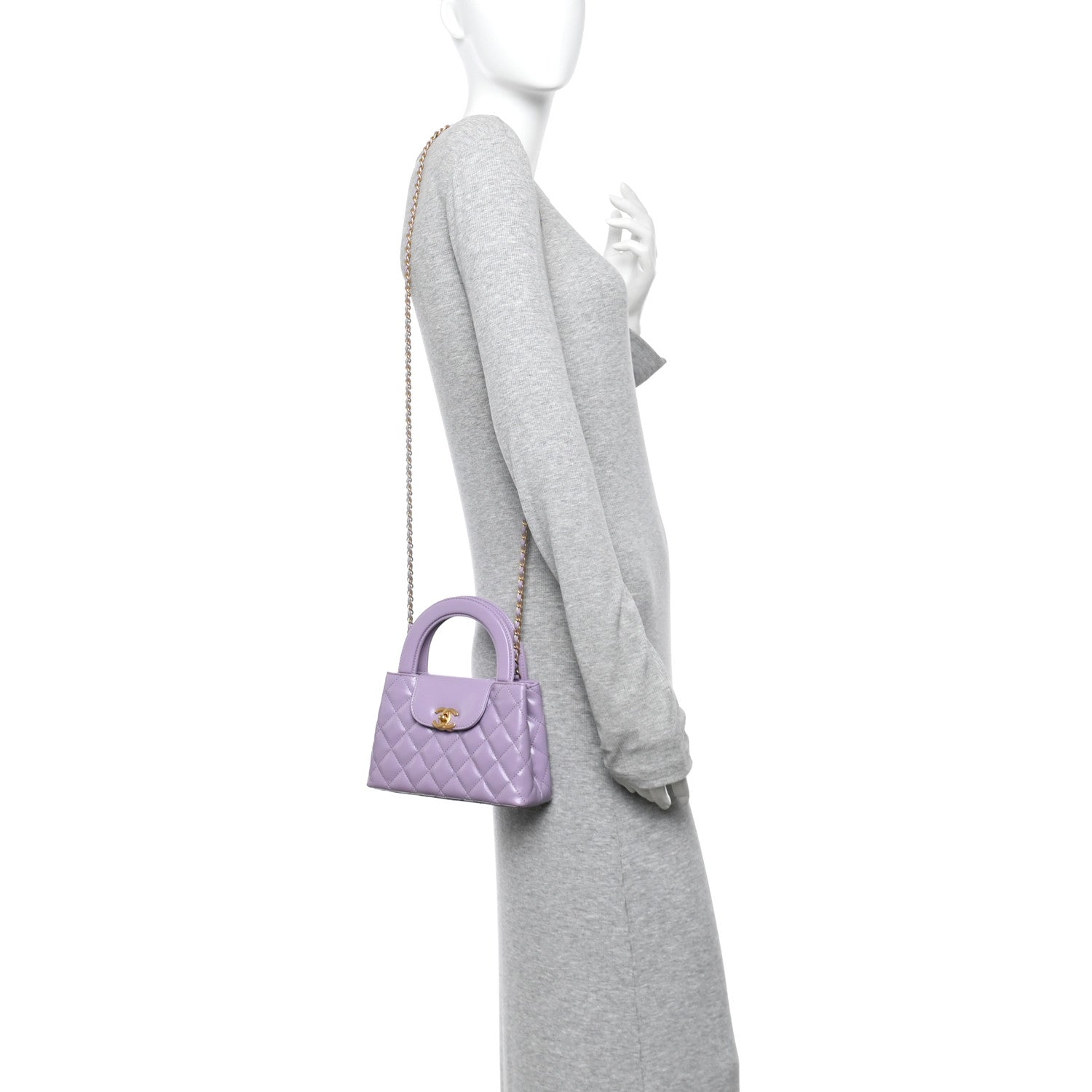 Chanel Shiny Aged Calfskin Quilted Nano Kelly Shopper Lilac 2 of 10