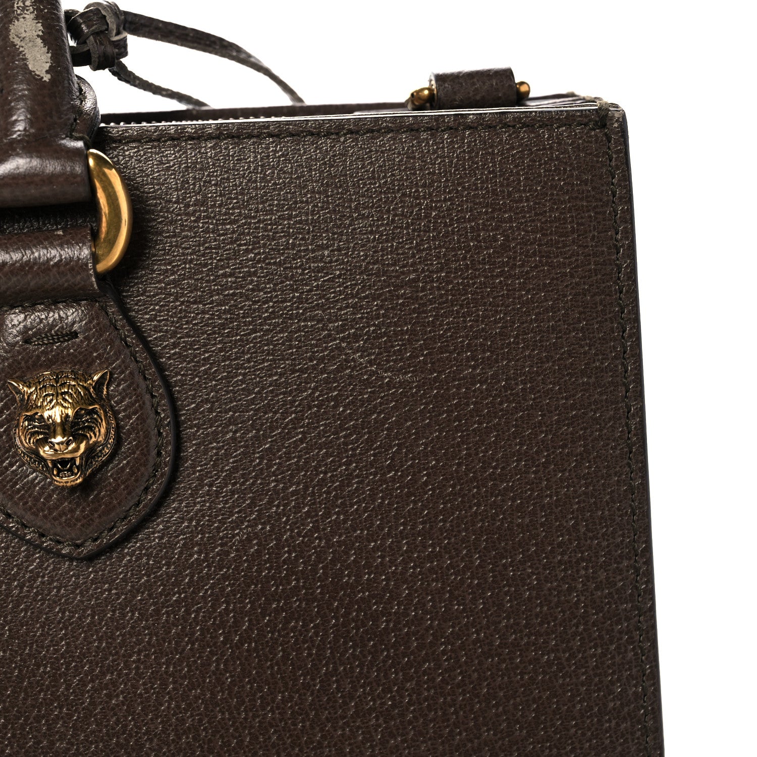 Gucci Grained Calfskin Web Large Animalier Top Handle Tote Brown 15 of 25