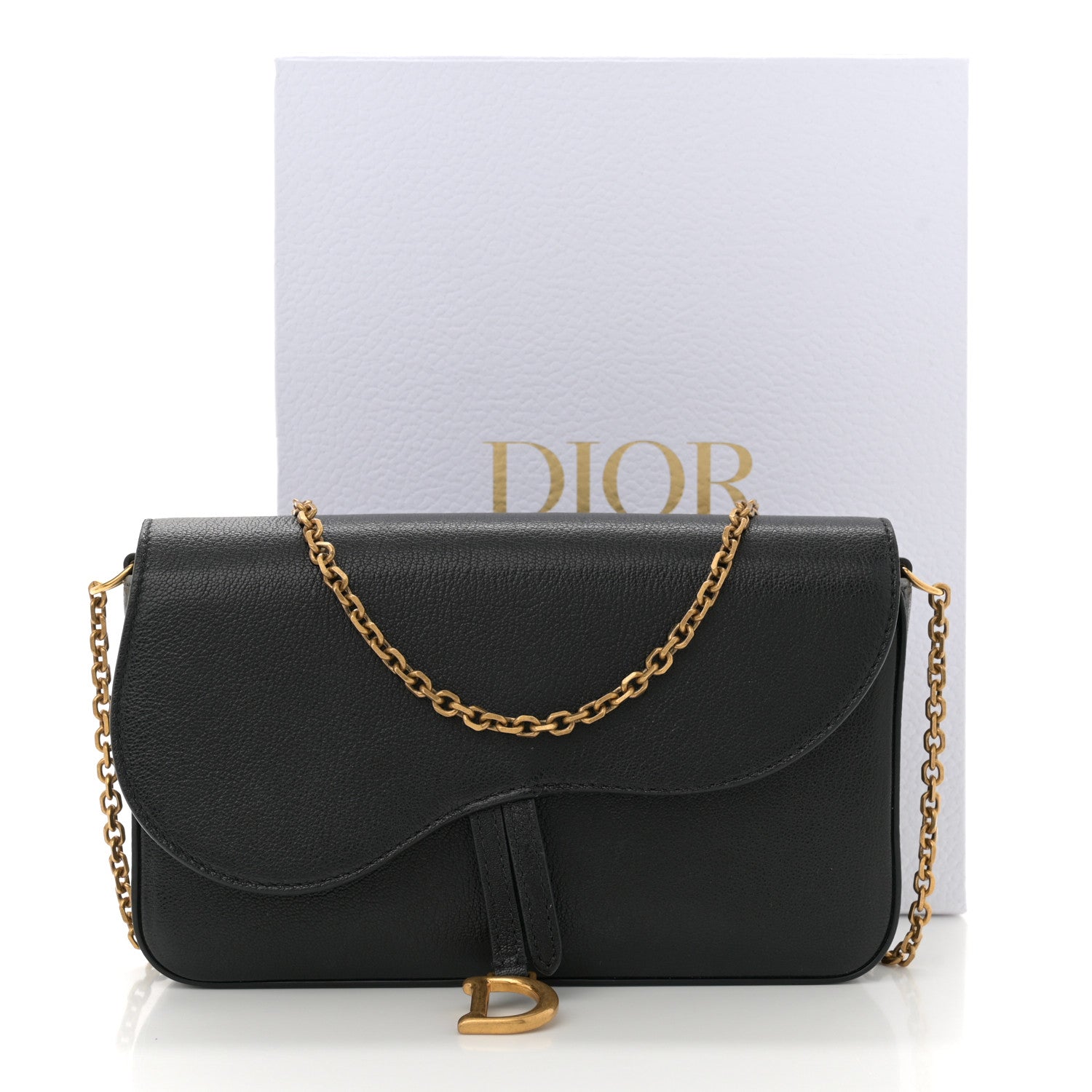 Christian Dior Goatskin Medium Saddle Pouch With Chain Black 11 of 11