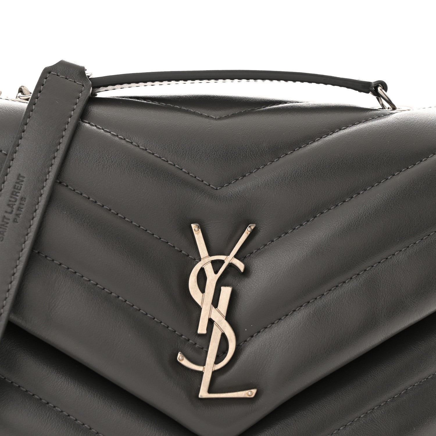 Saint Laurent Calfskin Y Quilted Monogram Small Loulou Chain Satchel Storm 8 of 10