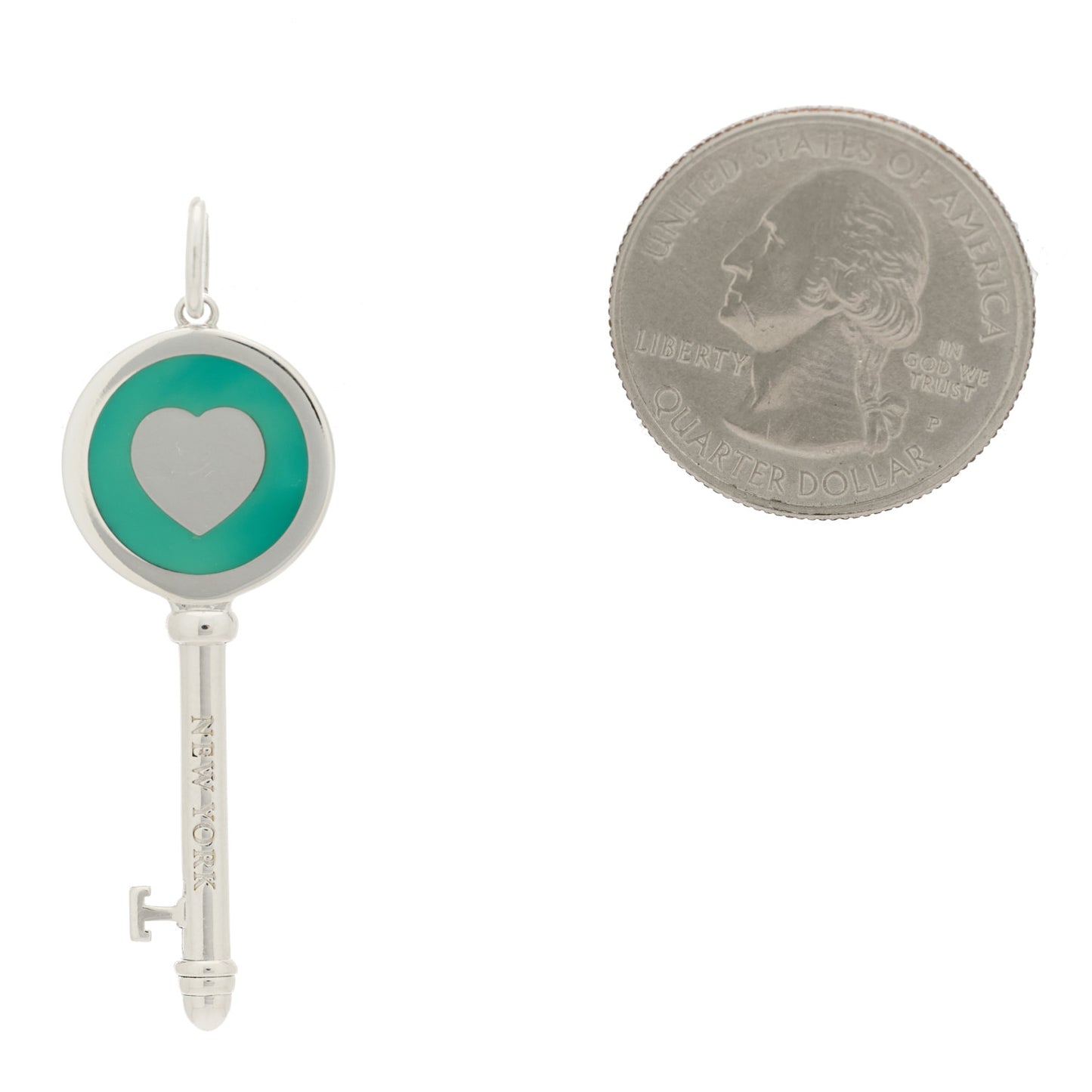 Sterling Silver Enamel Heart Key Pendant Blue