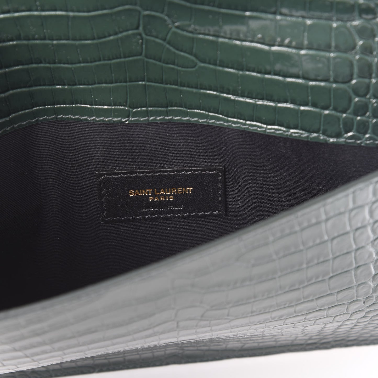 Calfskin Crocodile Embossed Uptown Monogram Clutch Dark Green
