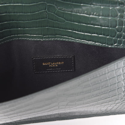 Saint Laurent Calfskin Crocodile Embossed Uptown Monogram Clutch Dark Green 5 of 9