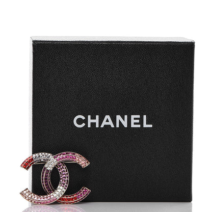 Chanel Baguette Crystal CC Brooch Gold Fuchsia Purple 6 of 6