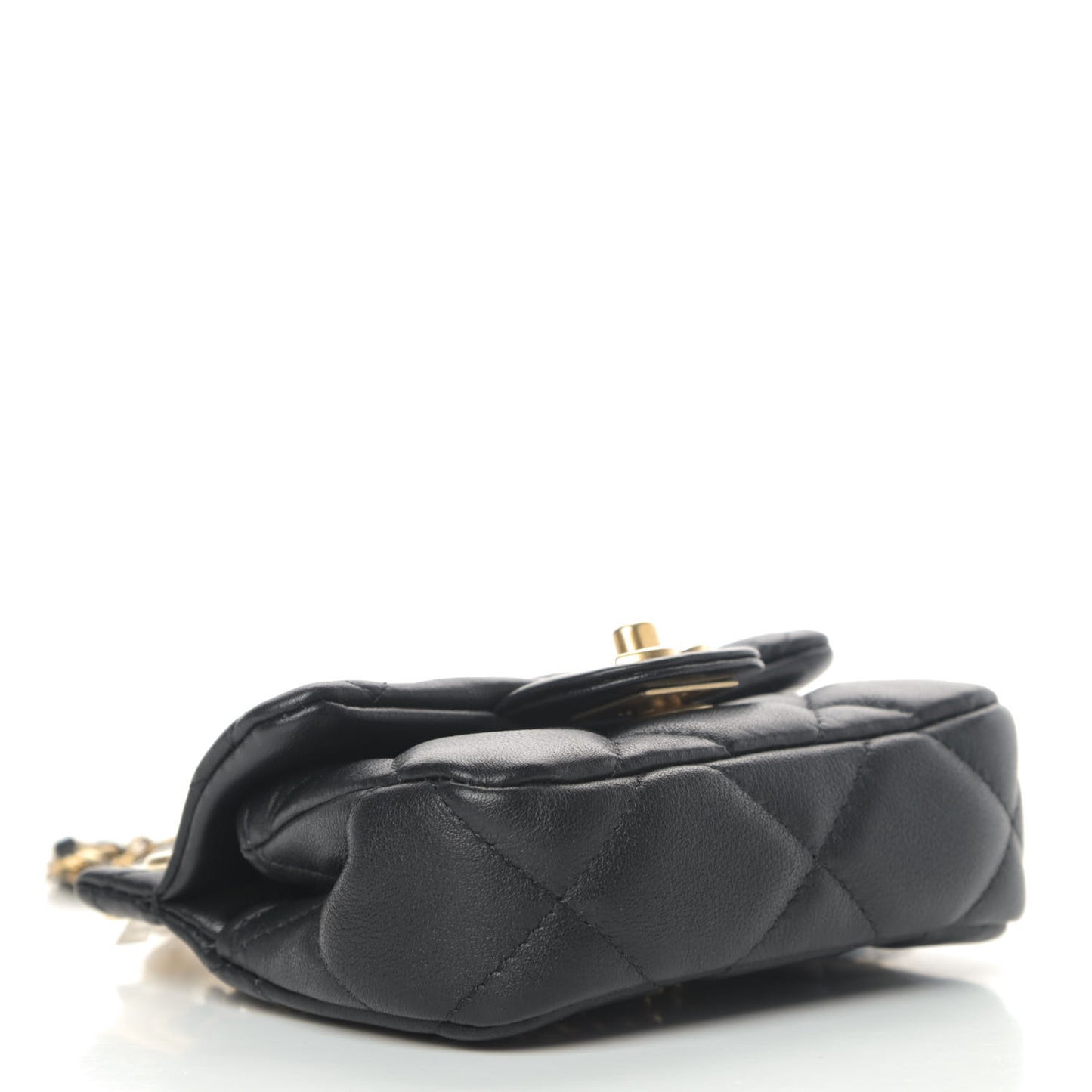 Calfskin Quilted Lady Handle Flap Card Holder With Chain Black