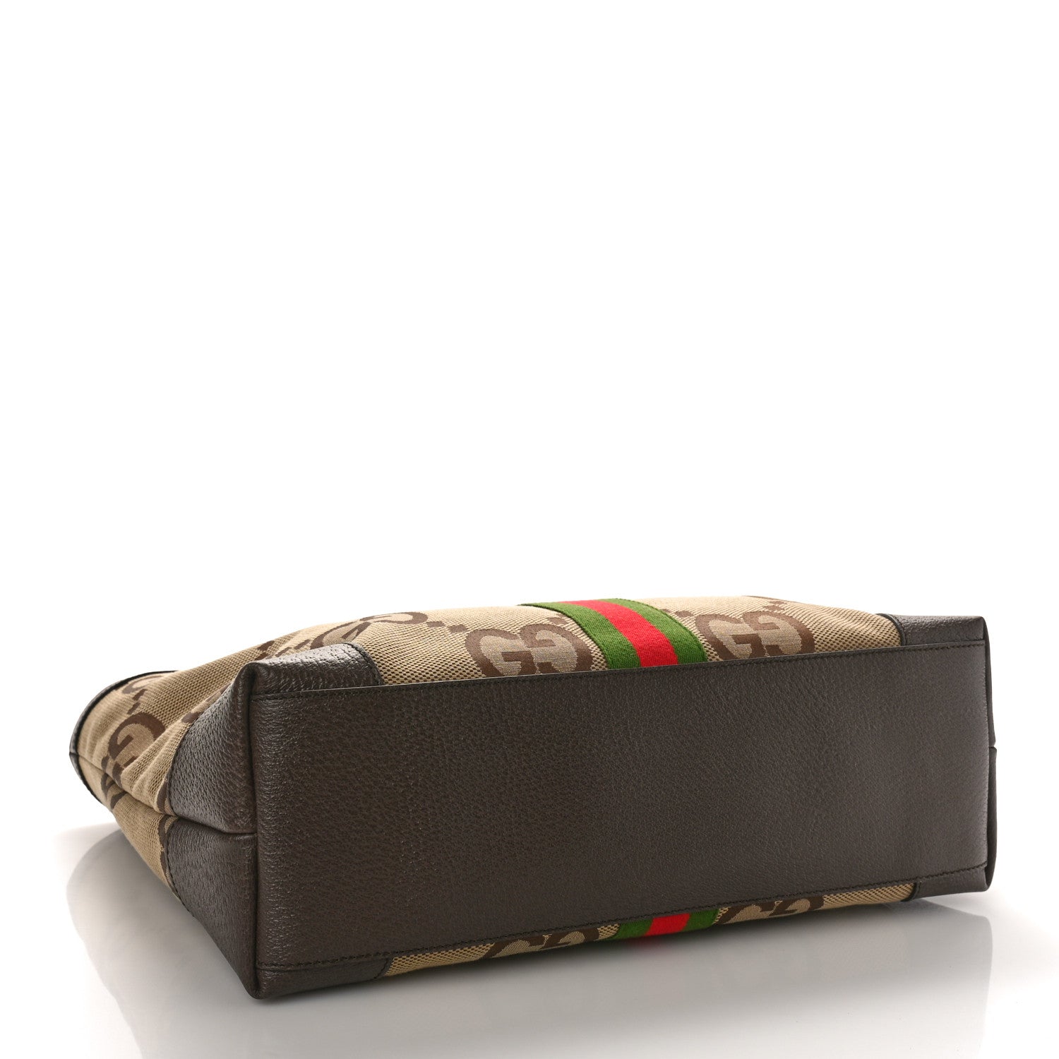 Gucci Monogram Jumbo GG Textured Dollar Calfskin Web Medium Ophidia Shopping Tote Camel Ebony 4 of 8