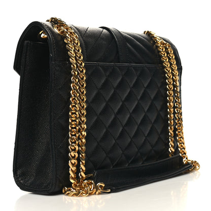 Saint Laurent Grain De Poudre Textured Mixed Matelasse Triquilt Medium Monogram Satchel Black 3 of 10