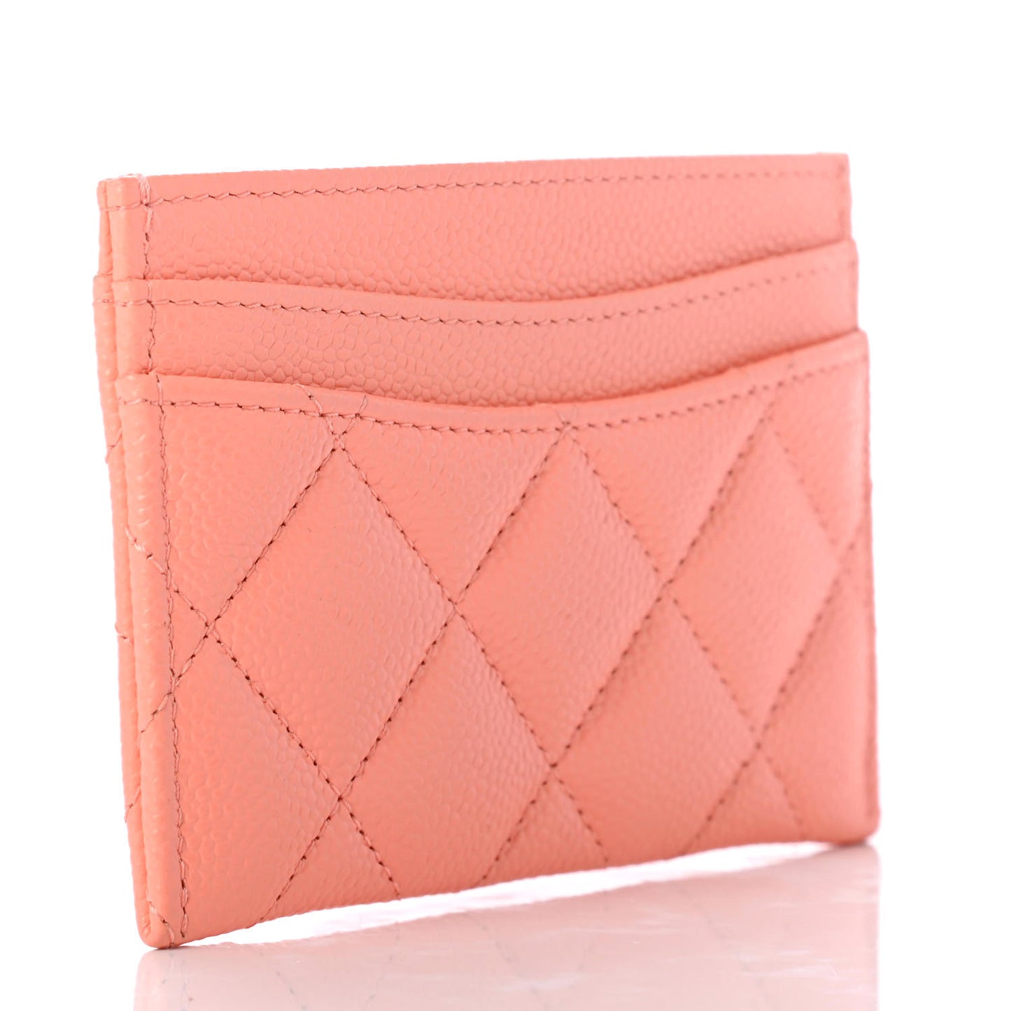 Caviar Quilted Card Holder Coral