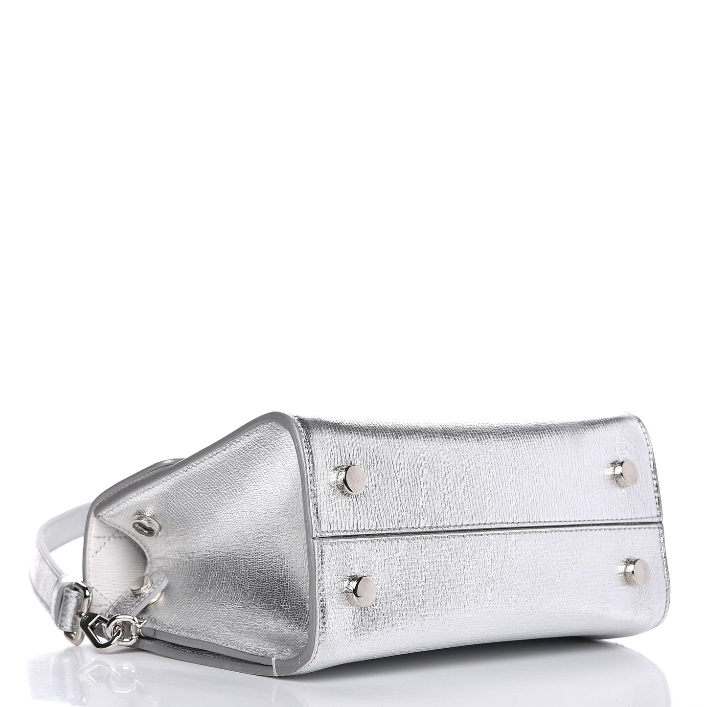 Metallic Grained Calfskin Mini Diorever Flap Silver