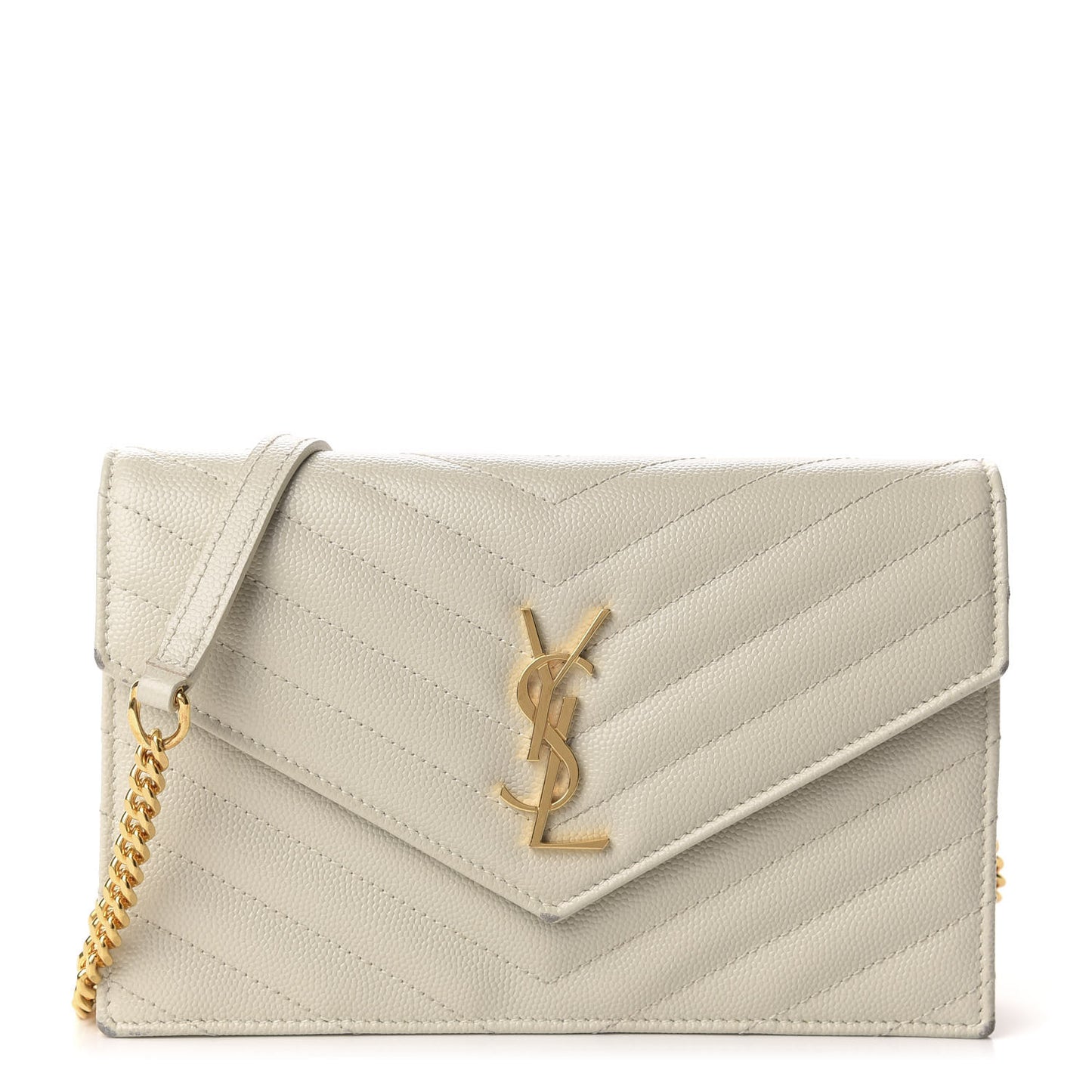 Grain De Poudre Matelasse Chevron Monogram Envelope Chain Wallet Nude Powder