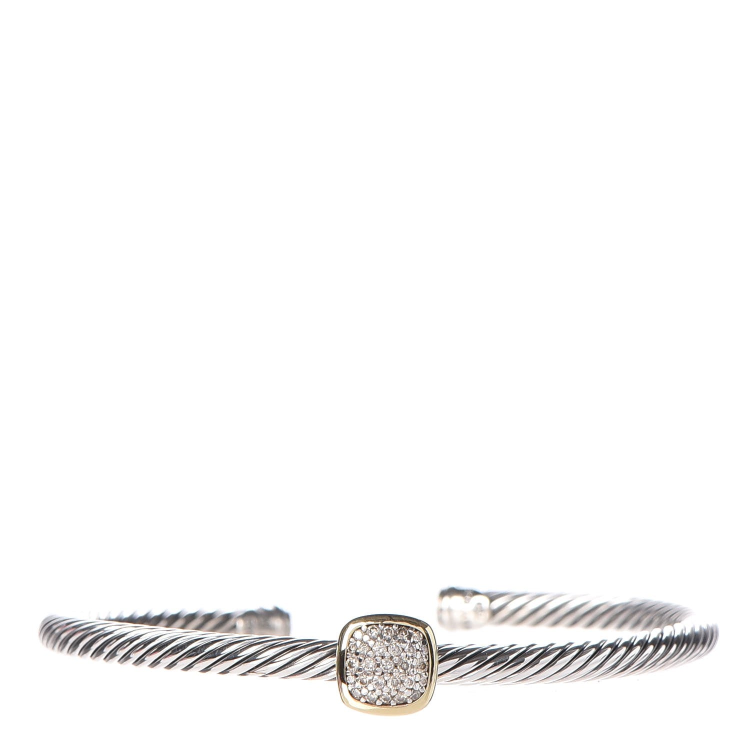 David Yurman Sterling Silver 18K Yellow Gold Diamond 4mm Noblesse Cable Bracelet 1 of 6