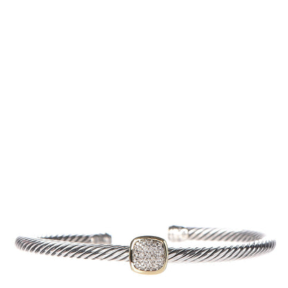 David Yurman Sterling Silver 18K Yellow Gold Diamond 4mm Noblesse Cable Bracelet 1 of 6