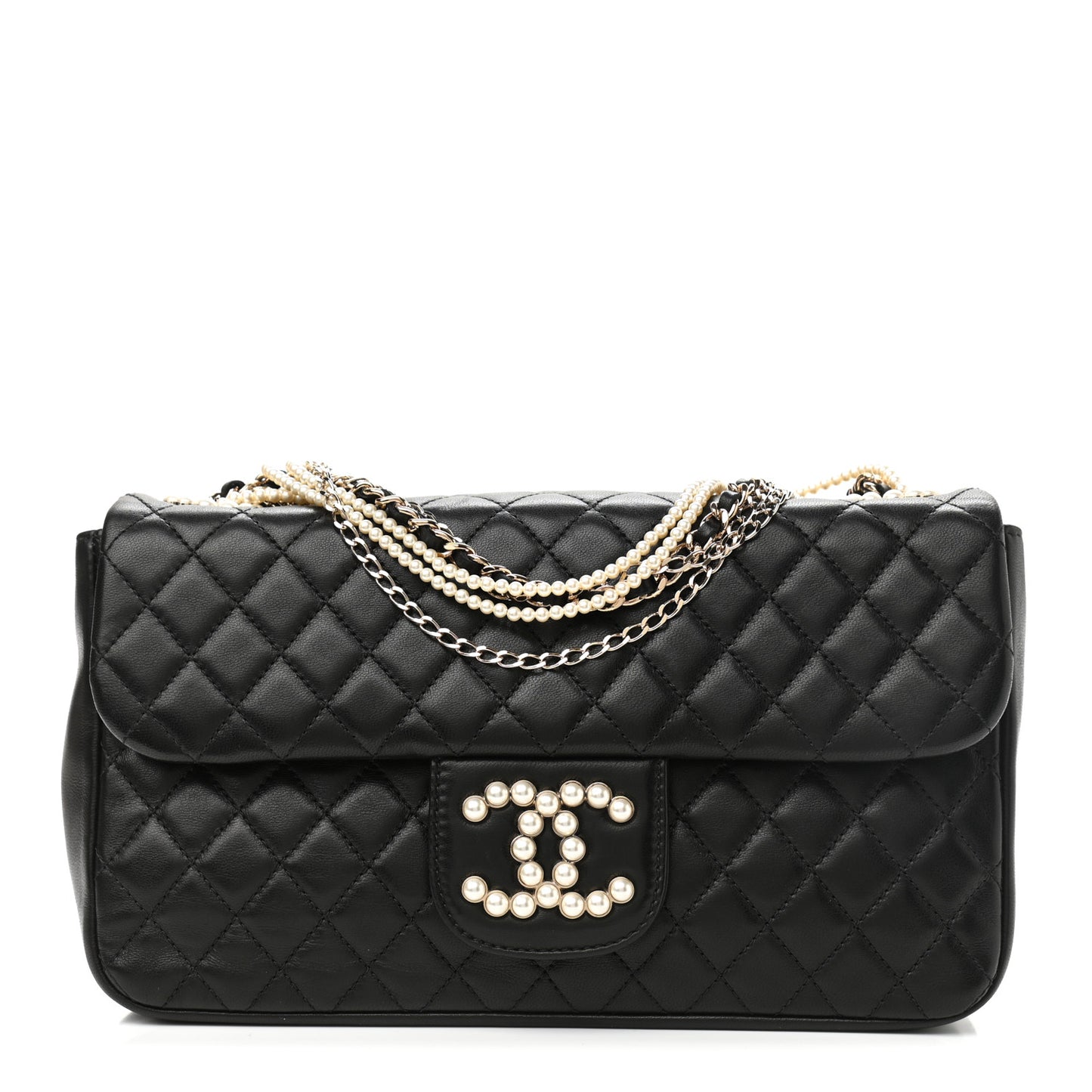 Lambskin Quilted Medium Westminster Pearl Flap Black