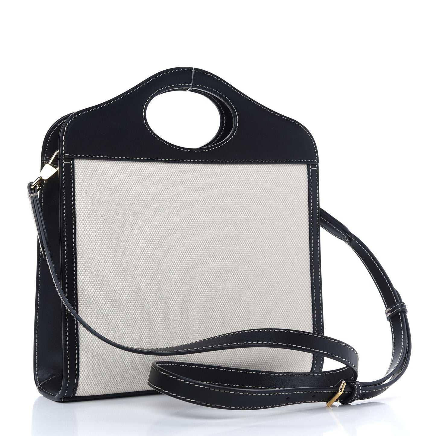 Canvas Smooth Calfskin Two Tone Mini Pocket Bag Black
