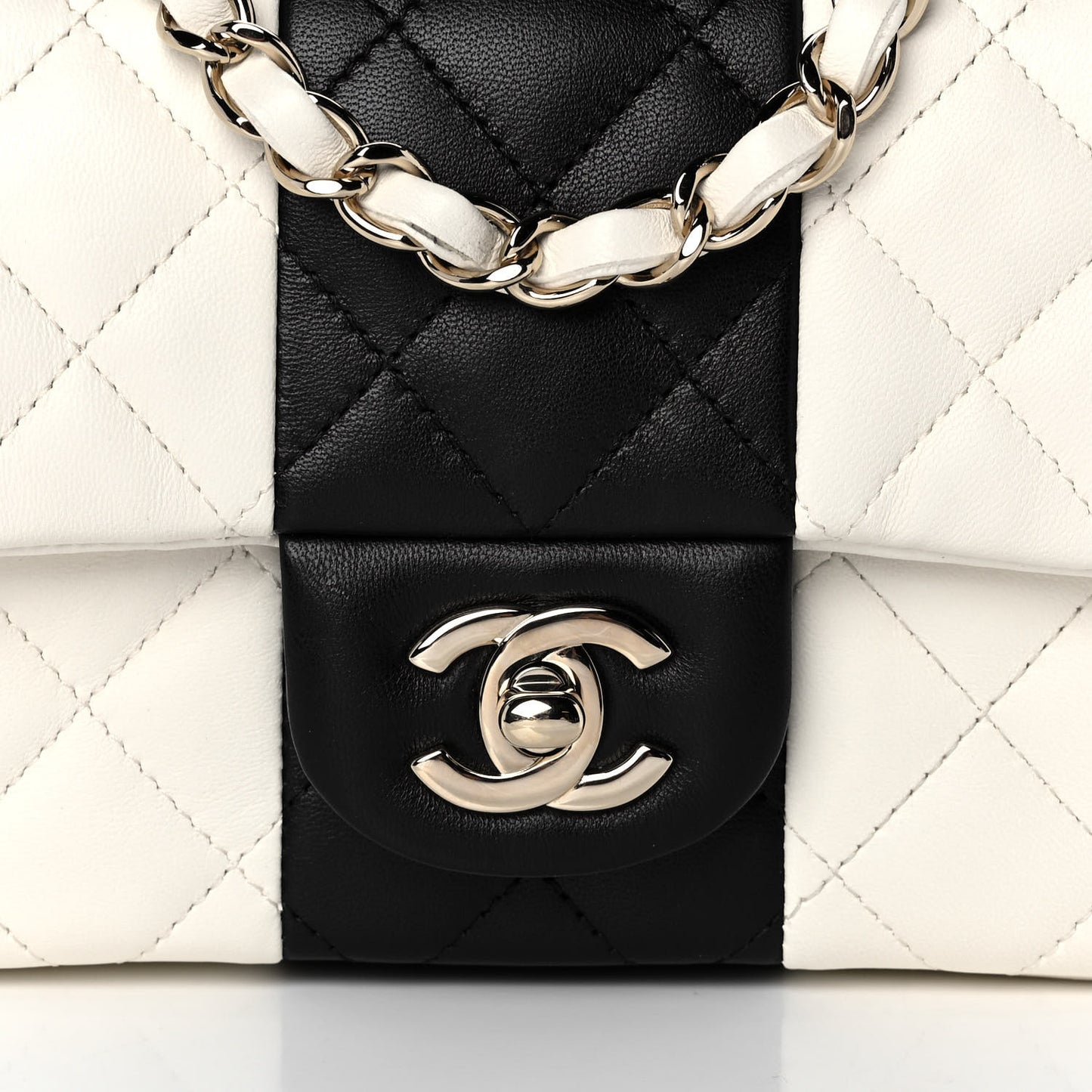 Lambskin Quilted Mini Rectangular Flap White Black