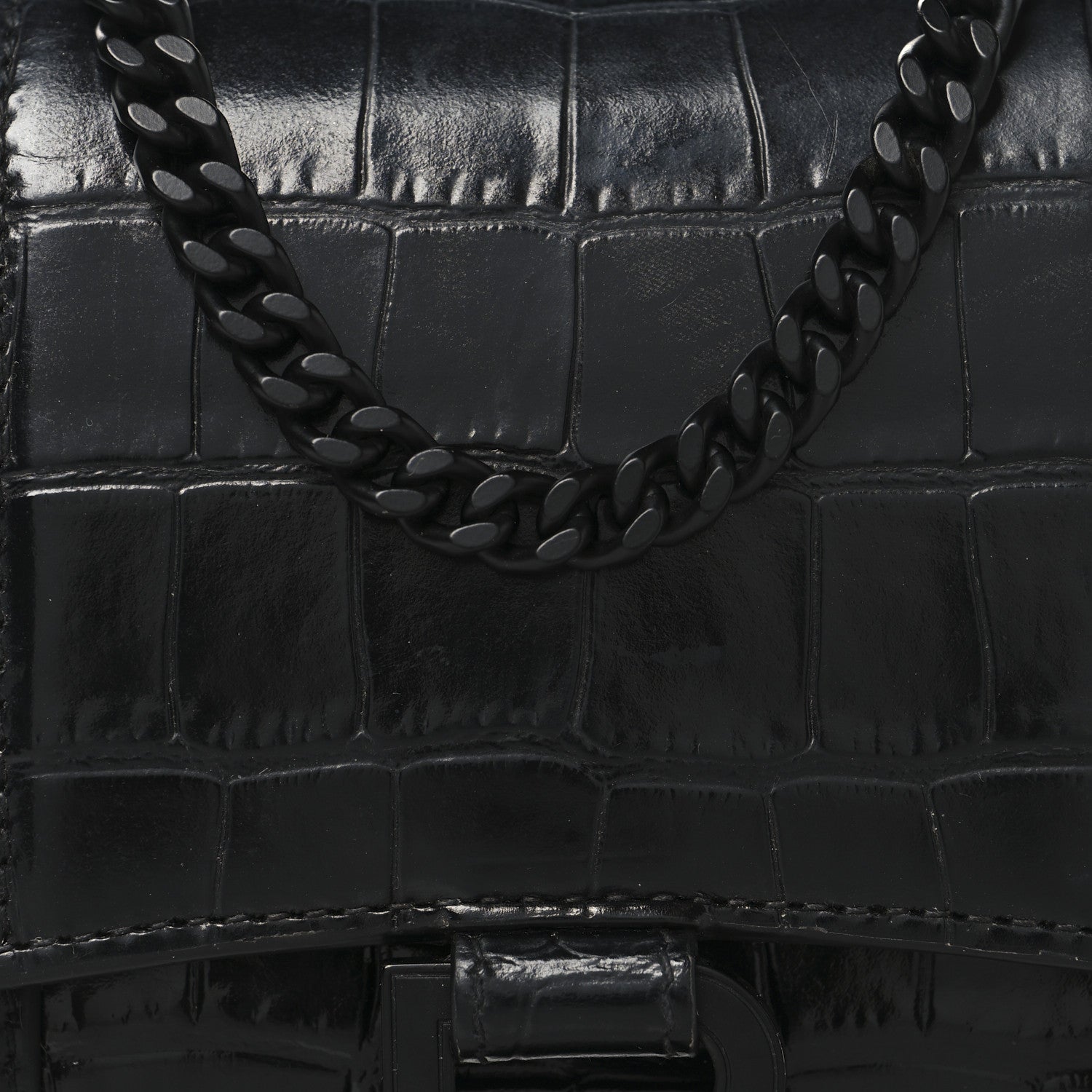Balenciaga Shiny Calfskin Monochrome Crocodile Embossed Small Hourglass Evening Chain Bag Black 7 of 9