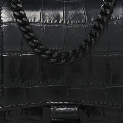 Balenciaga Shiny Calfskin Monochrome Crocodile Embossed Small Hourglass Evening Chain Bag Black 7 of 9