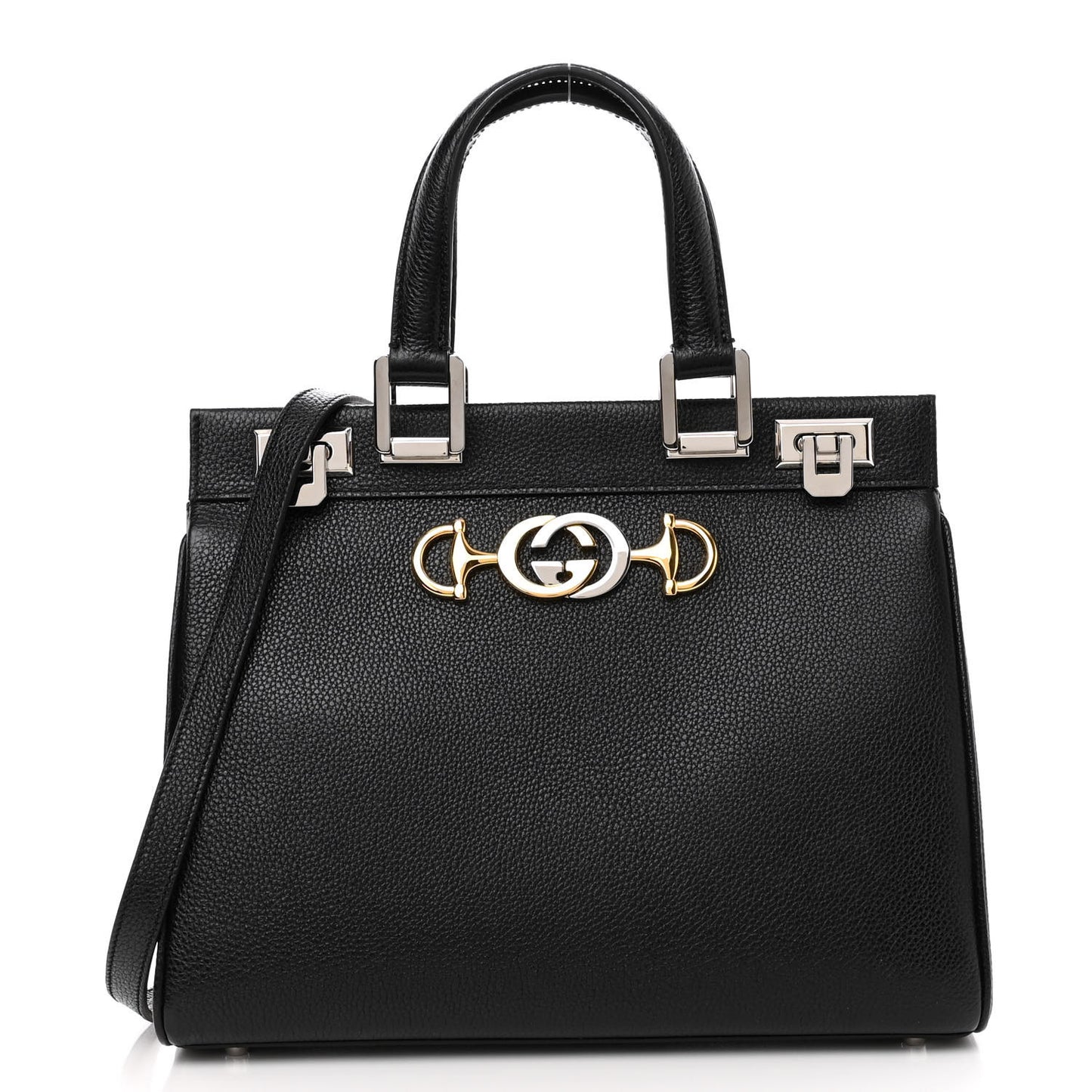Grainy Calfskin Small Zumi Top Handle Bag Black