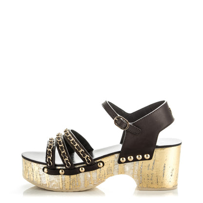 Chanel Calfskin Chain Wedge Sandals 40.5 Brown 1 of 7