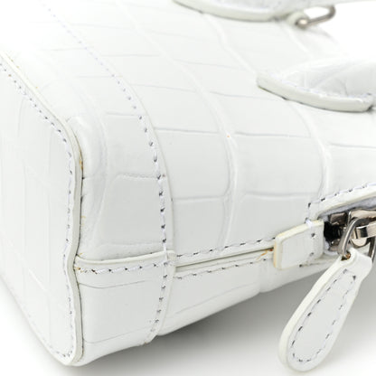Balenciaga Calfskin Logo Crocodile Embossed Mini Ville Top Handle Bag White Black 12 of 13