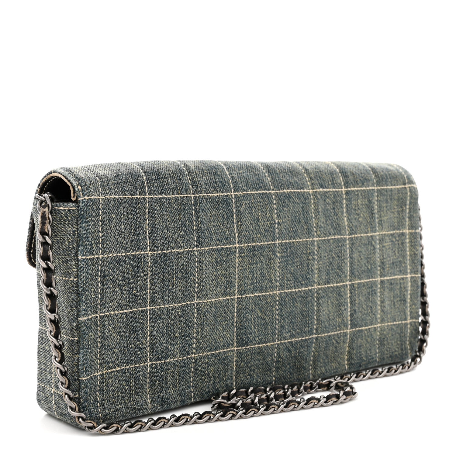 Chanel Denim Chocolate Bar Quilted East West Flap 3 of 11