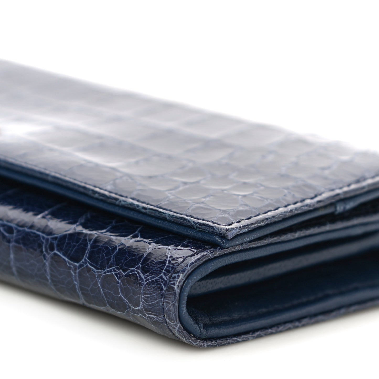 Patent Crocodile Embossed Saint Cocco Lux Continental Flap Wallet Bluette