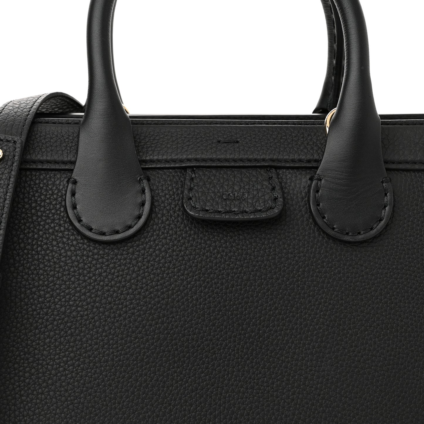 Grained Calfskin Small Edith Top Handle Bag Black