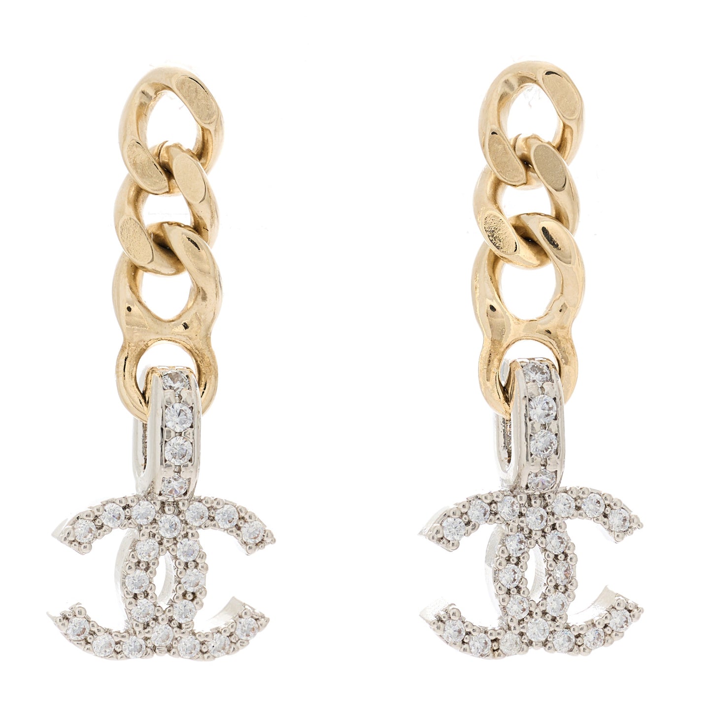 Metal Crystal CC Chain Drop Earrings Gold