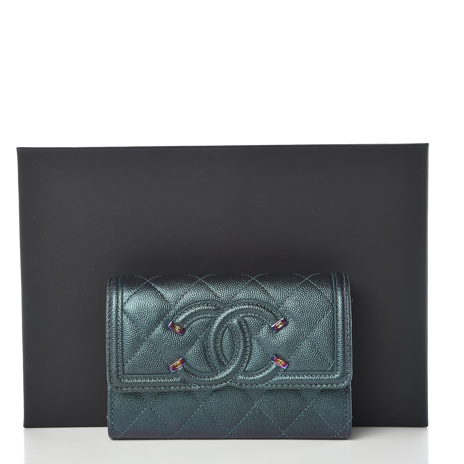 Chanel Iridescent Caviar Quilted Medium Filigree Flap Wallet Dark Turquoise 19 of 19