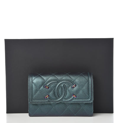 Chanel Iridescent Caviar Quilted Medium Filigree Flap Wallet Dark Turquoise 19 of 19