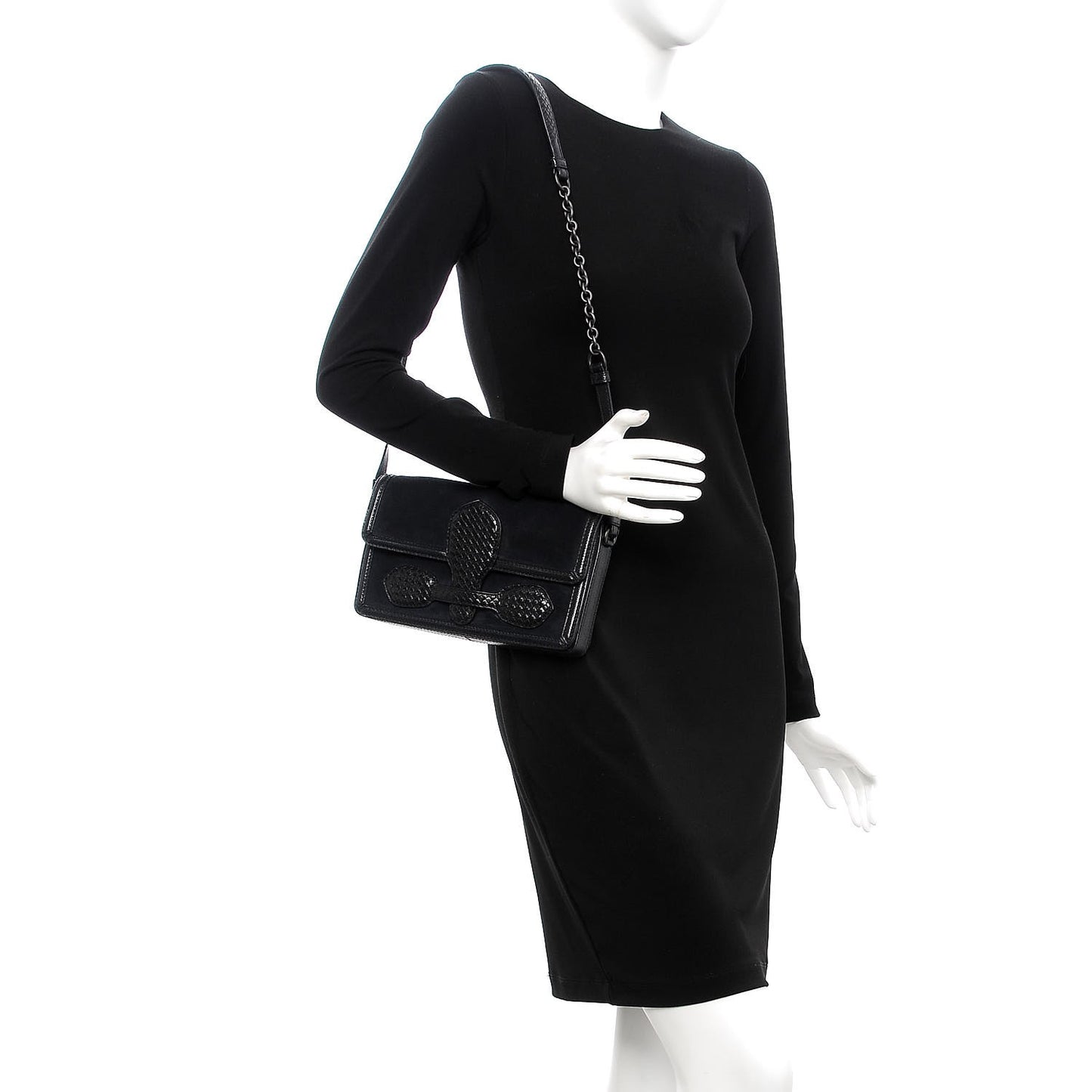 Suede Shiny Micro Intreccio Shoulder Bag Dark Navy