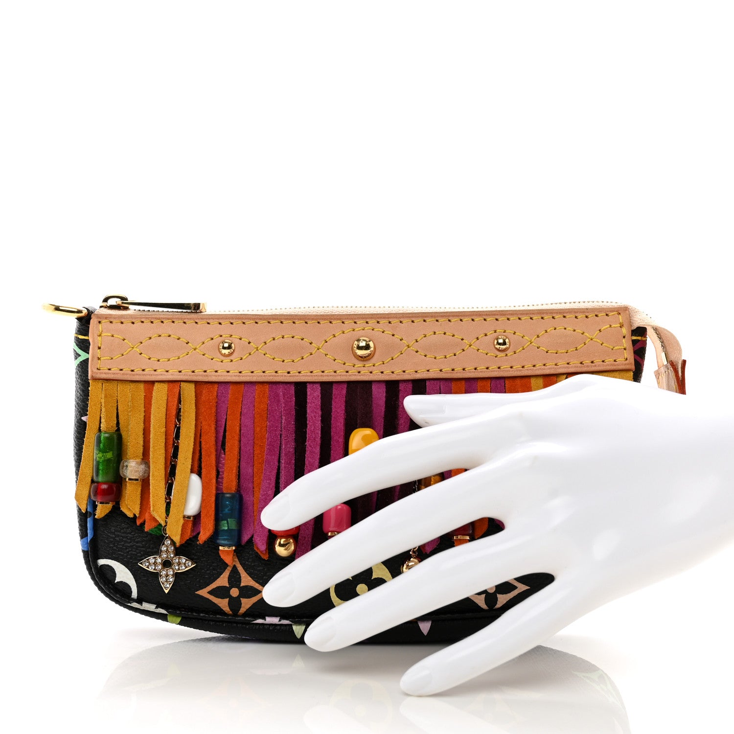 Louis Vuitton Monogram Multicolor Fringe Pochette Accessories Black 2 of 6