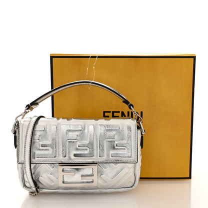 Fendi Vitello Catalan Mirror FF 1974 Embossed Mini Baguette Argento 9 of 9
