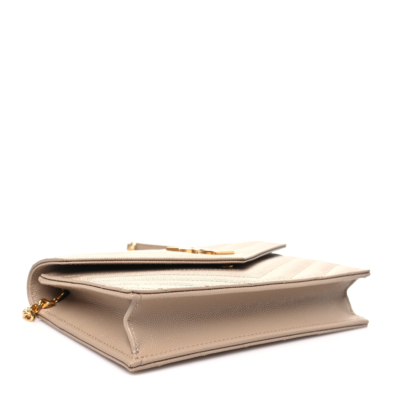 Saint Laurent Grain De Poudre Matelasse Chevron Monogram Envelope Chain Wallet Dark Beige 4 of 10