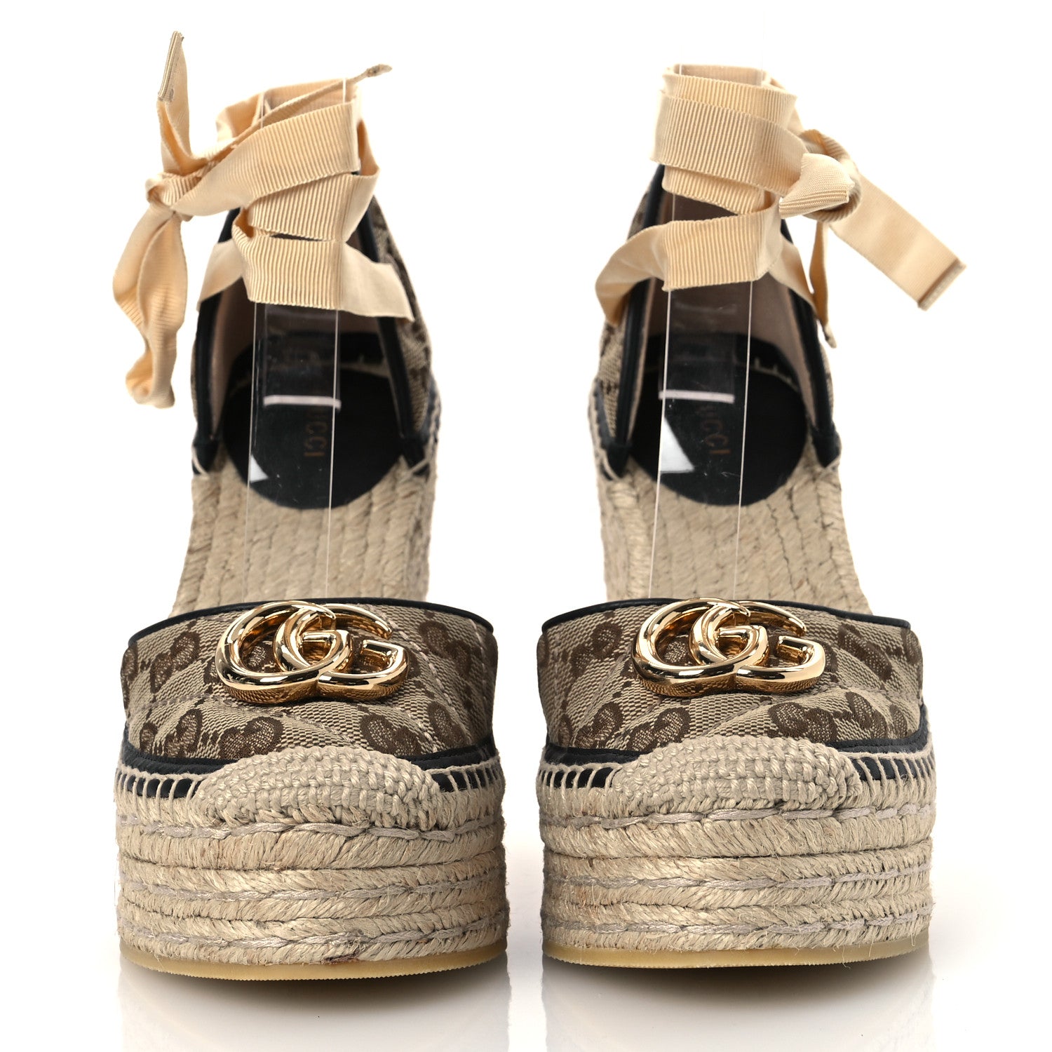 Gucci Monogram Matelasse GG Marmont Ankle Wrap Platform 35/120mm Espadrille Wedges 35 Beige Ebony Black Sand Storm 3 of 13