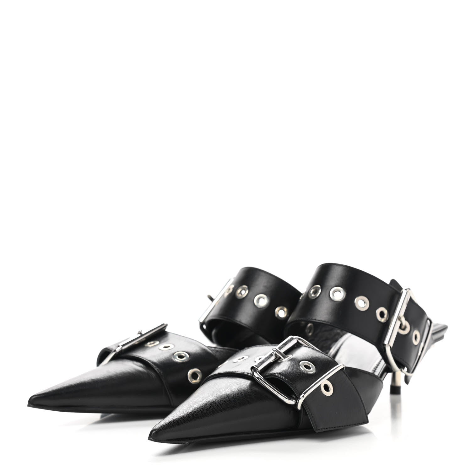 Balenciaga Shiny Kidskin Belt 40mm Mules 37 Black 3 of 9