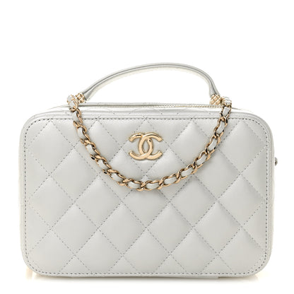 Chanel Metallic Lambskin Quilted Top Handle Vanity Case Silver 1 of 13