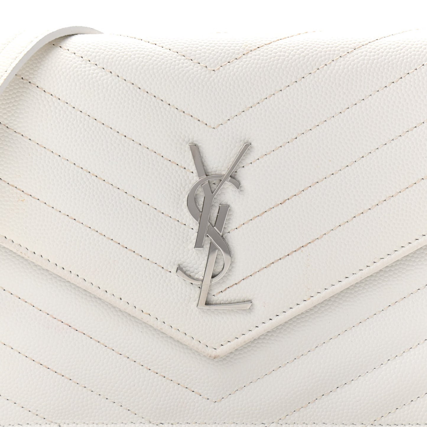 Grain De Poudre Matelasse Chevron Monogram Envelope Chain Wallet Optical White