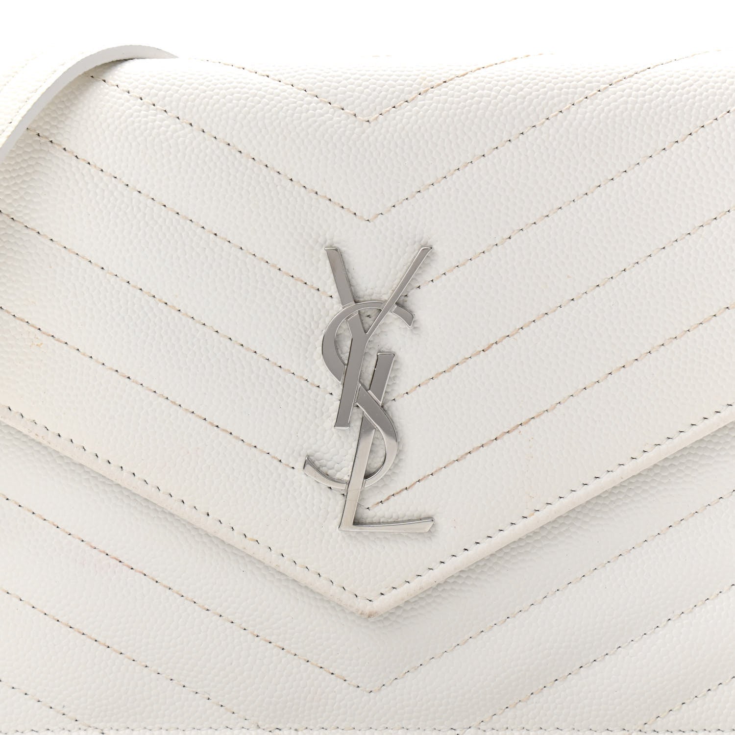 Saint Laurent Grain De Poudre Matelasse Chevron Monogram Envelope Chain Wallet Optical White 7 of 9