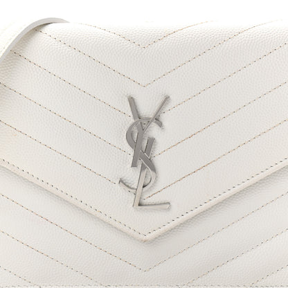 Saint Laurent Grain De Poudre Matelasse Chevron Monogram Envelope Chain Wallet Optical White 7 of 9
