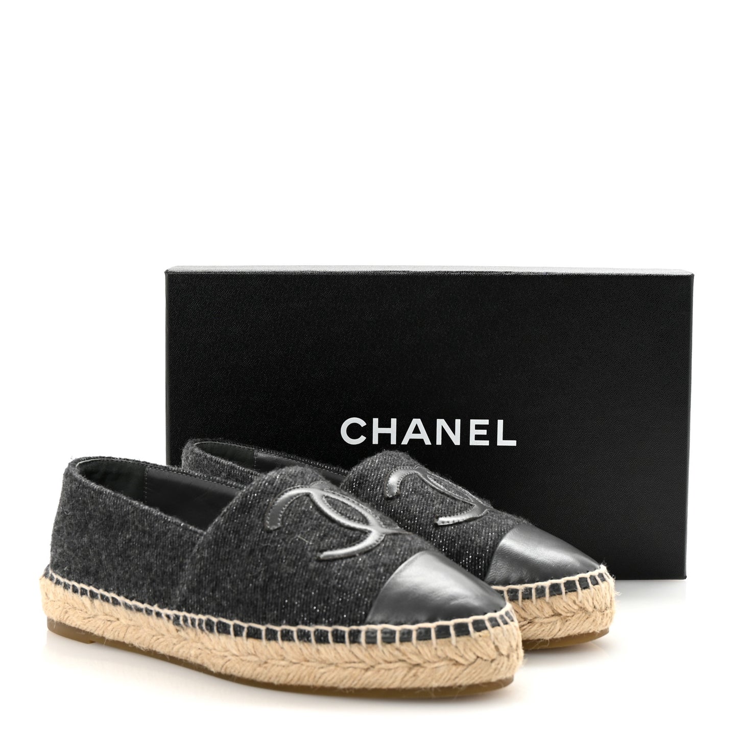 Tweed Lambskin CC Espadrilles 38 Grey