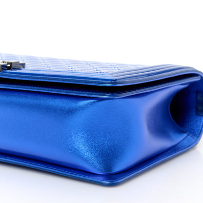 Chanel Metallic Patent Quilted New Medium Boy Flap Blue 10 of 10