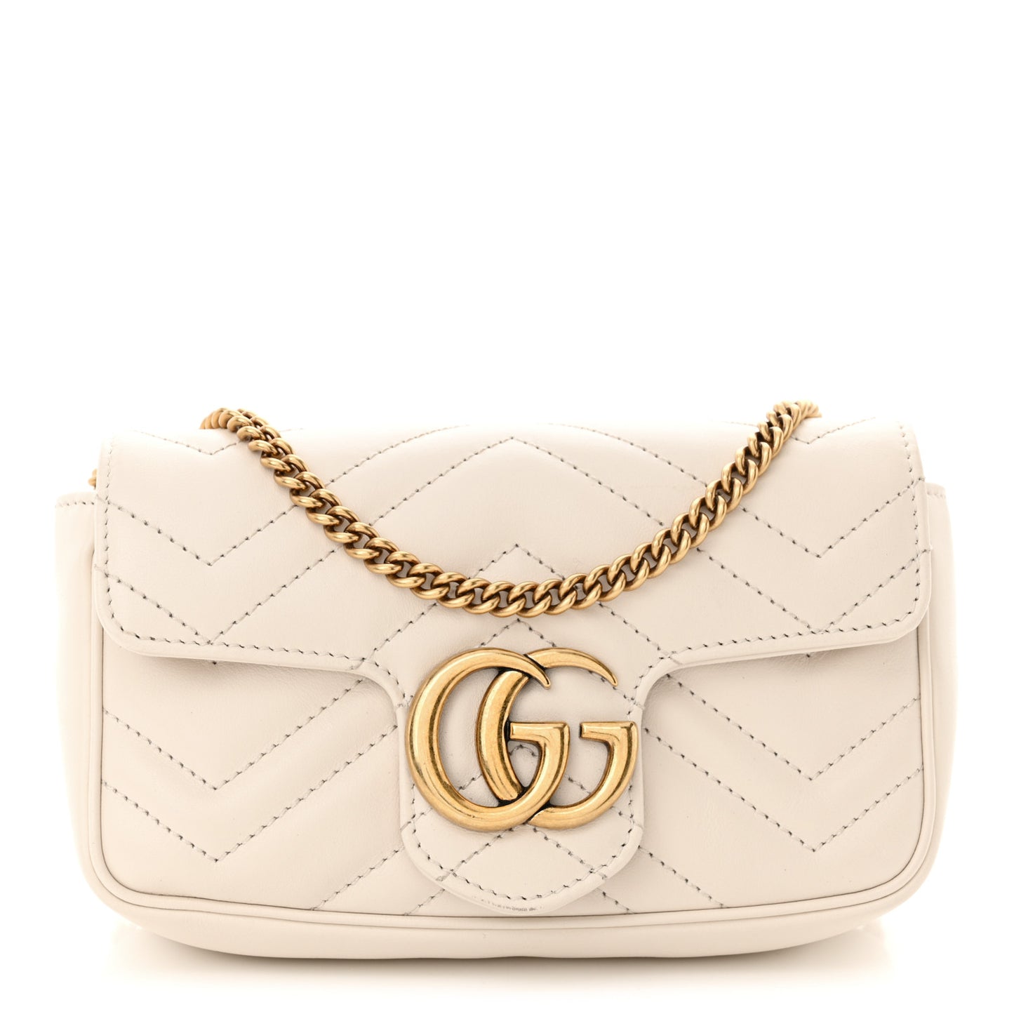 Calfskin Matelasse Super Mini GG Marmont Shoulder Bag White
