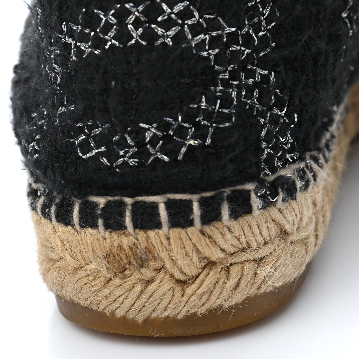 Chanel Tweed Lambskin CC Espadrilles 37 Black Silver 12 of 15