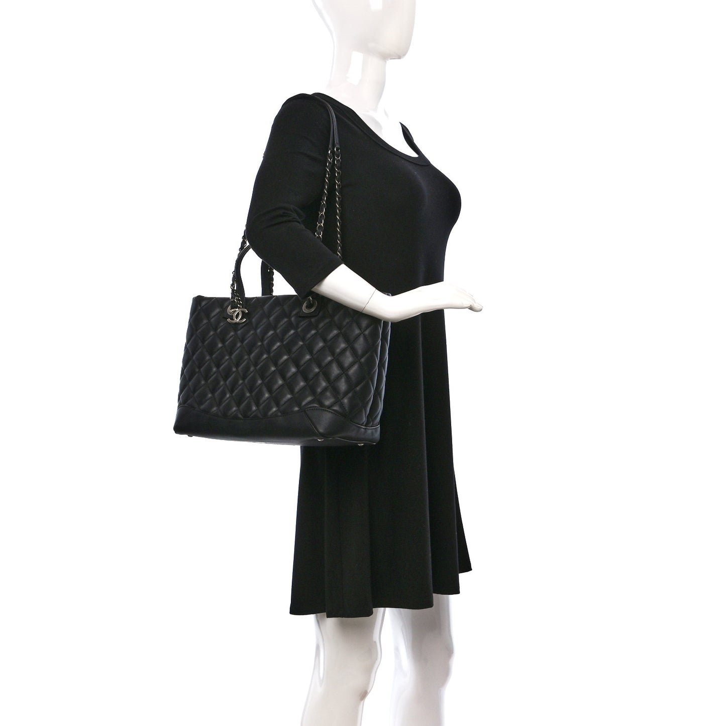 Calfskin Quilted Small Easy Shopping Tote Black