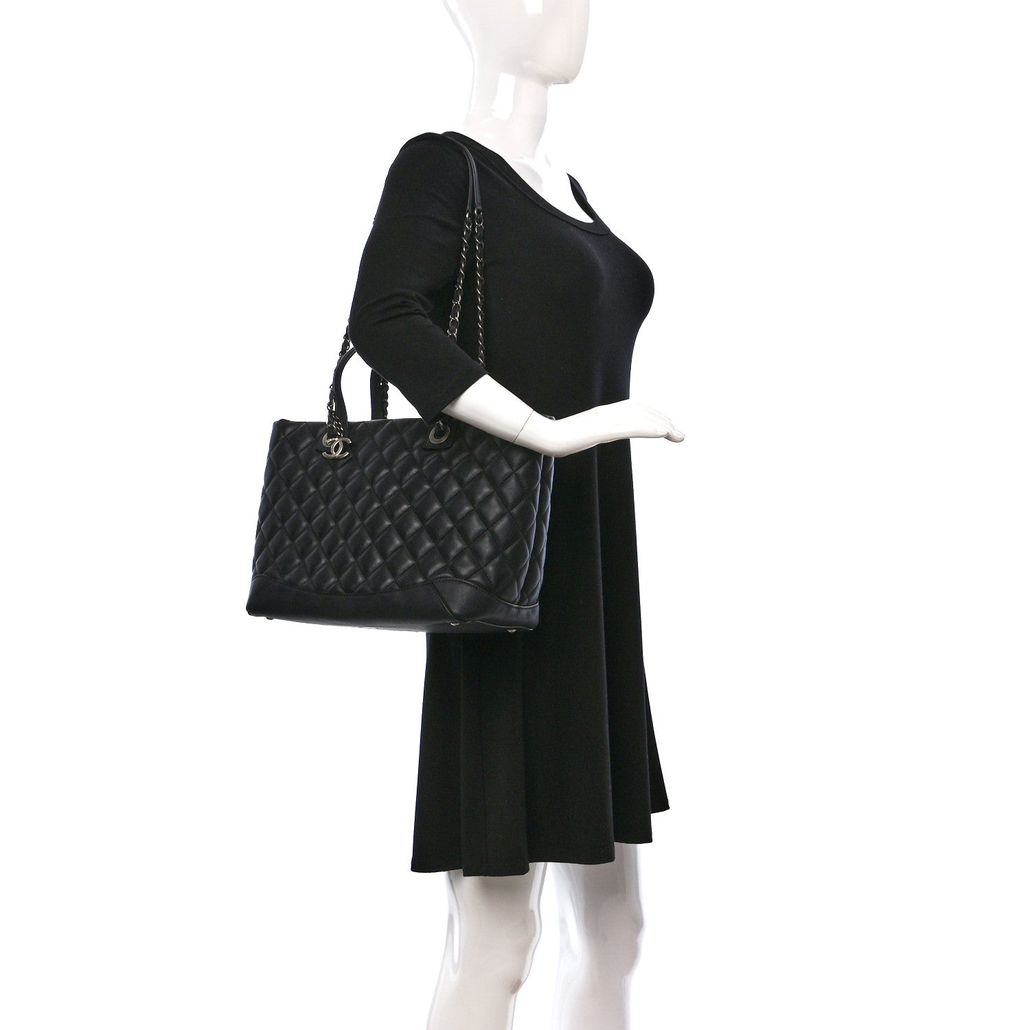 Chanel Calfskin Quilted Small Easy Shopping Tote Black 2 of 11